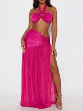 Fashion Nova Magenta Pink ‘Blissful day’ Two-Piece Maxi Dress - Small